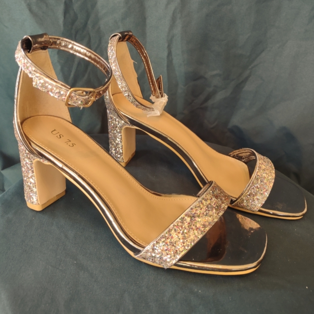 Allegra K Silver Glitter Heels